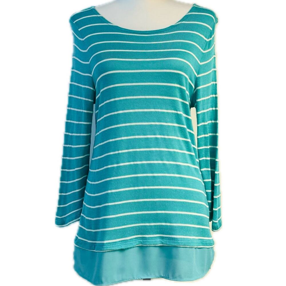 Talbots Pullover Lightweight Sweater, Women's Size Sp, Turquoise Blue & White